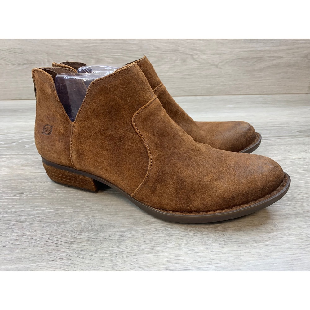 Born Kerri Women's Booties Brown Suede Leather 9 V-Cut Back Zip Ankle Boots